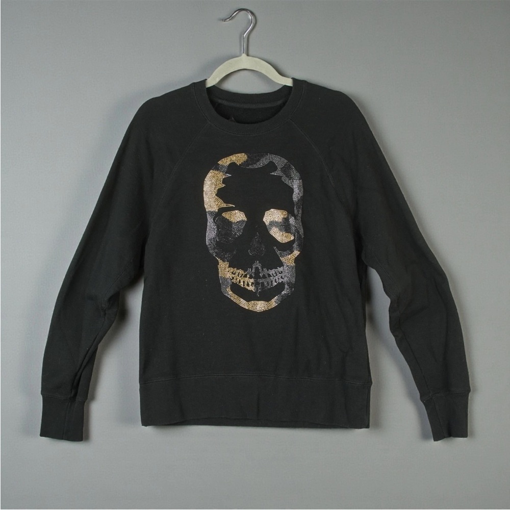 Zadig & Voltaire Women Sweatshirt Black Skull Cotton Sz S Pullover Sequins Y2K